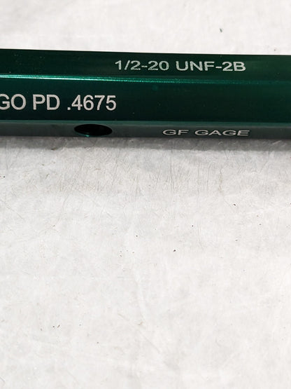 GF GAGE Set Plug Gage: 1/2-20 UNF, Go Class 2B, 3" Handle HL0500202AGSE