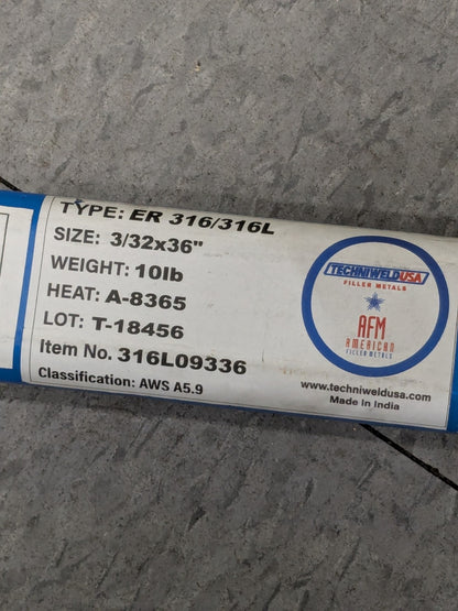 TECHNIWELD USA TIG Welding Rod 36" OAL, 0.094" Dia, SS, 10 lb 316L0933