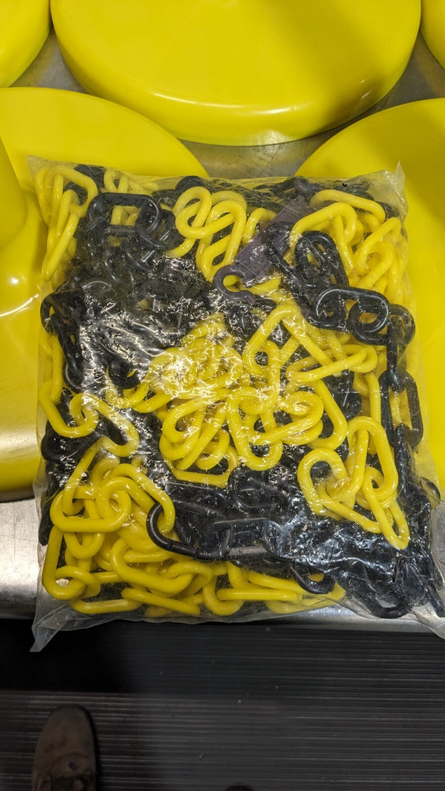 MR. CHAIN Stanchion with Caution Label Chain Kit Plastic Yellow 50' Long 96