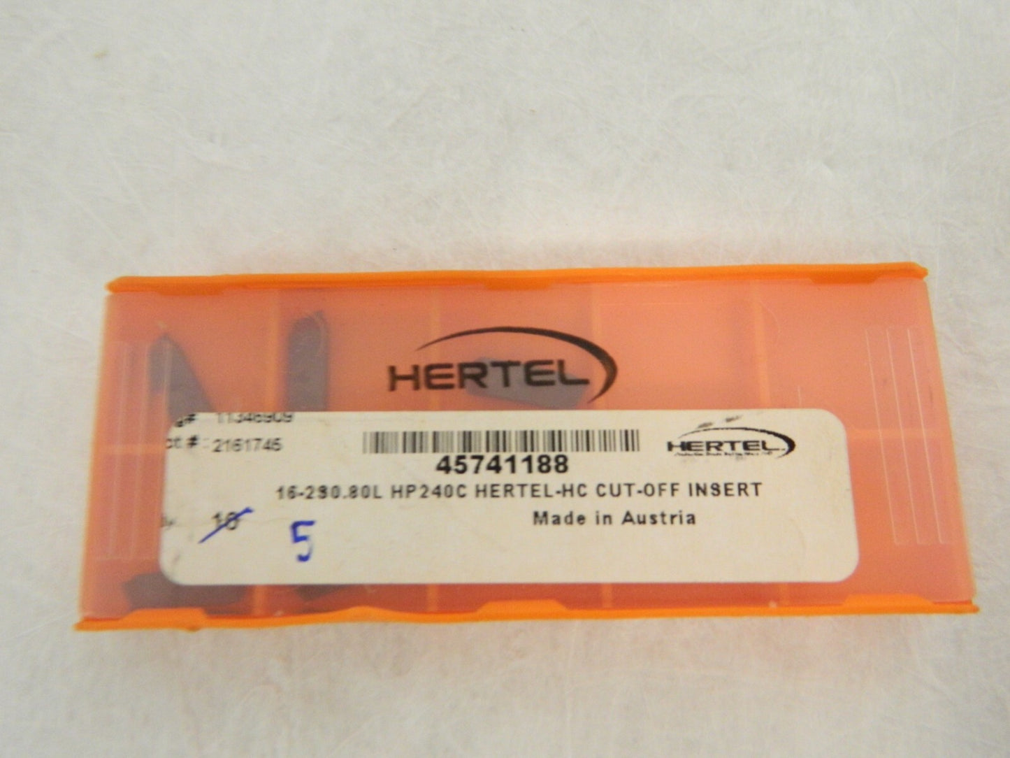 Hertel 16 2S0.80L HP240C Carbide Cutoff Insert Box of 5 45741188