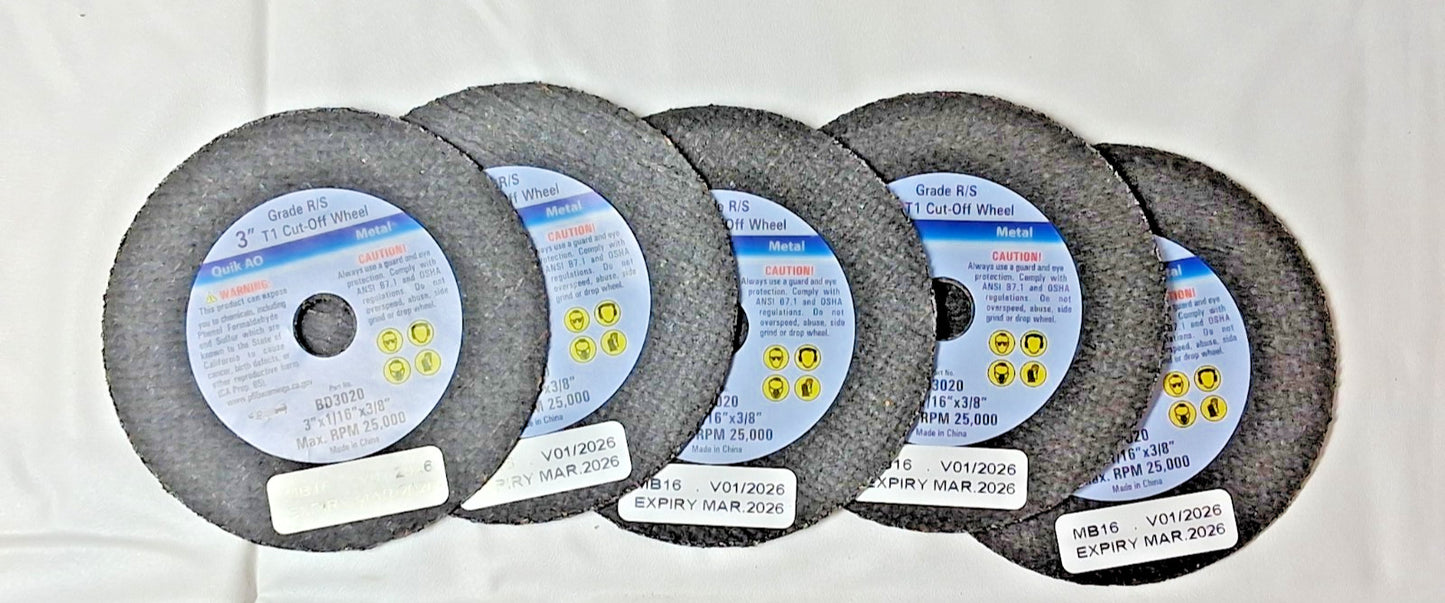 QTY15 Aluminum Oxide Cutoff Wheels 3" x 1/16" x 3/8" Type T-1 BD3