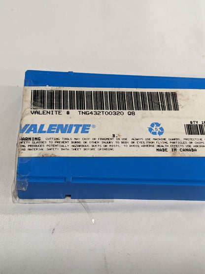 Valenite Ceramic Inserts TNG432 T00320 Q8 Qty 10