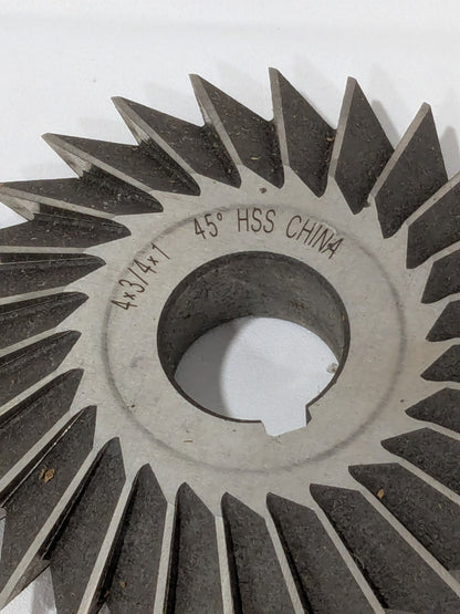Double Angle Milling Cutter: 45 °, 4″ Cut Dia HSS 328-4435