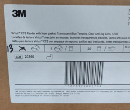 3M Magnifying Safety Glasses: 2.00, Clear Lenses Box of 13 7100046672