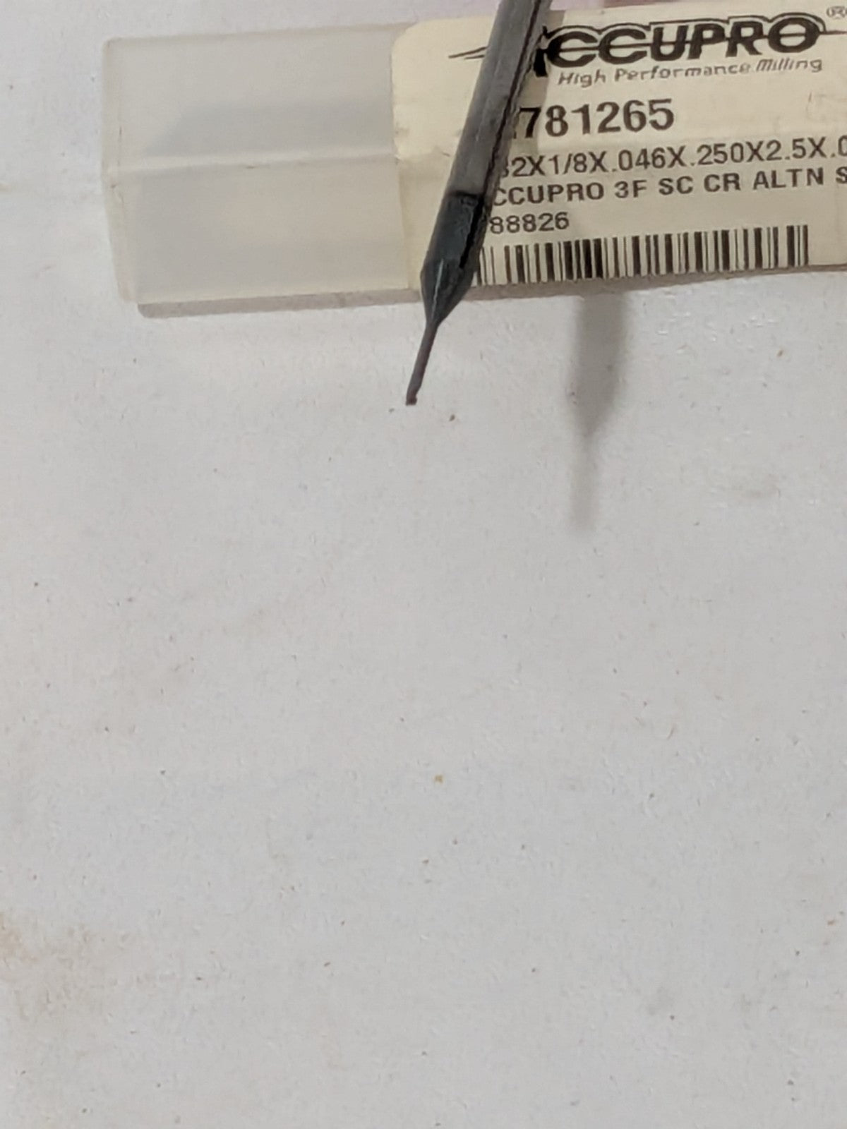 Accupro Corner Radius End Mill 1/32" Diam, 3 FL, 2-1/2" OAL 62781265