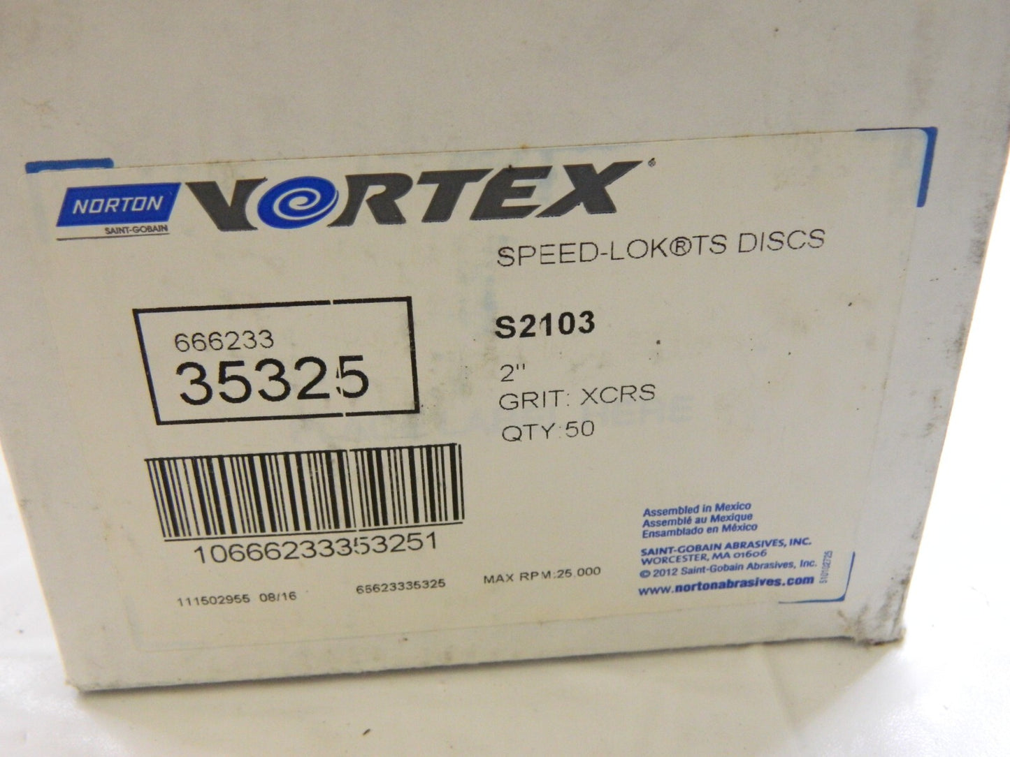 NORTON  Quick-Change Disc: Speed-Lok TS, 2" Disc Dia, Aluminum Oxide 66623335325
