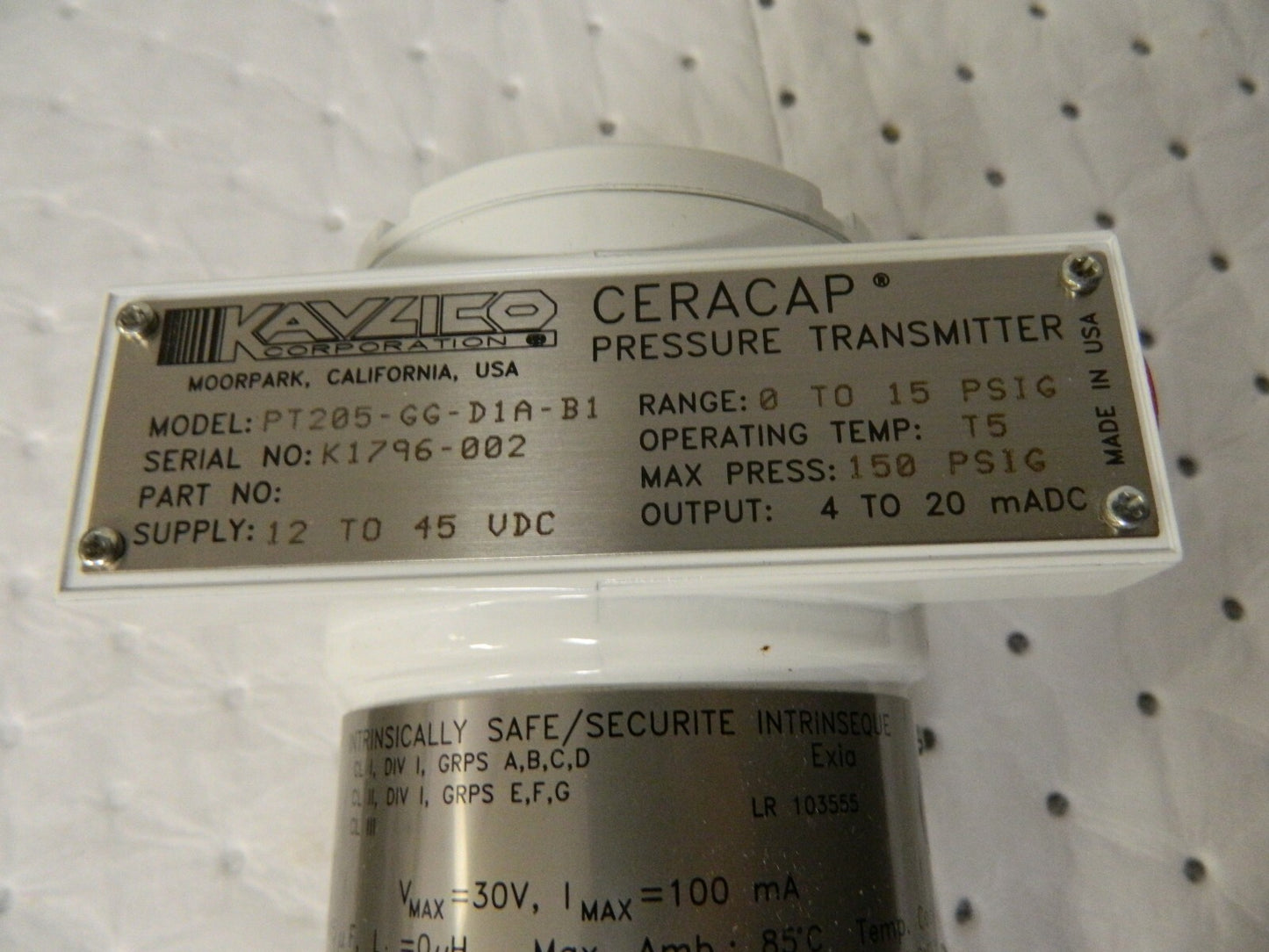 Kavlico Pressure Transmitter Sensors 15PSIG   PT205-GG-D1A-B1