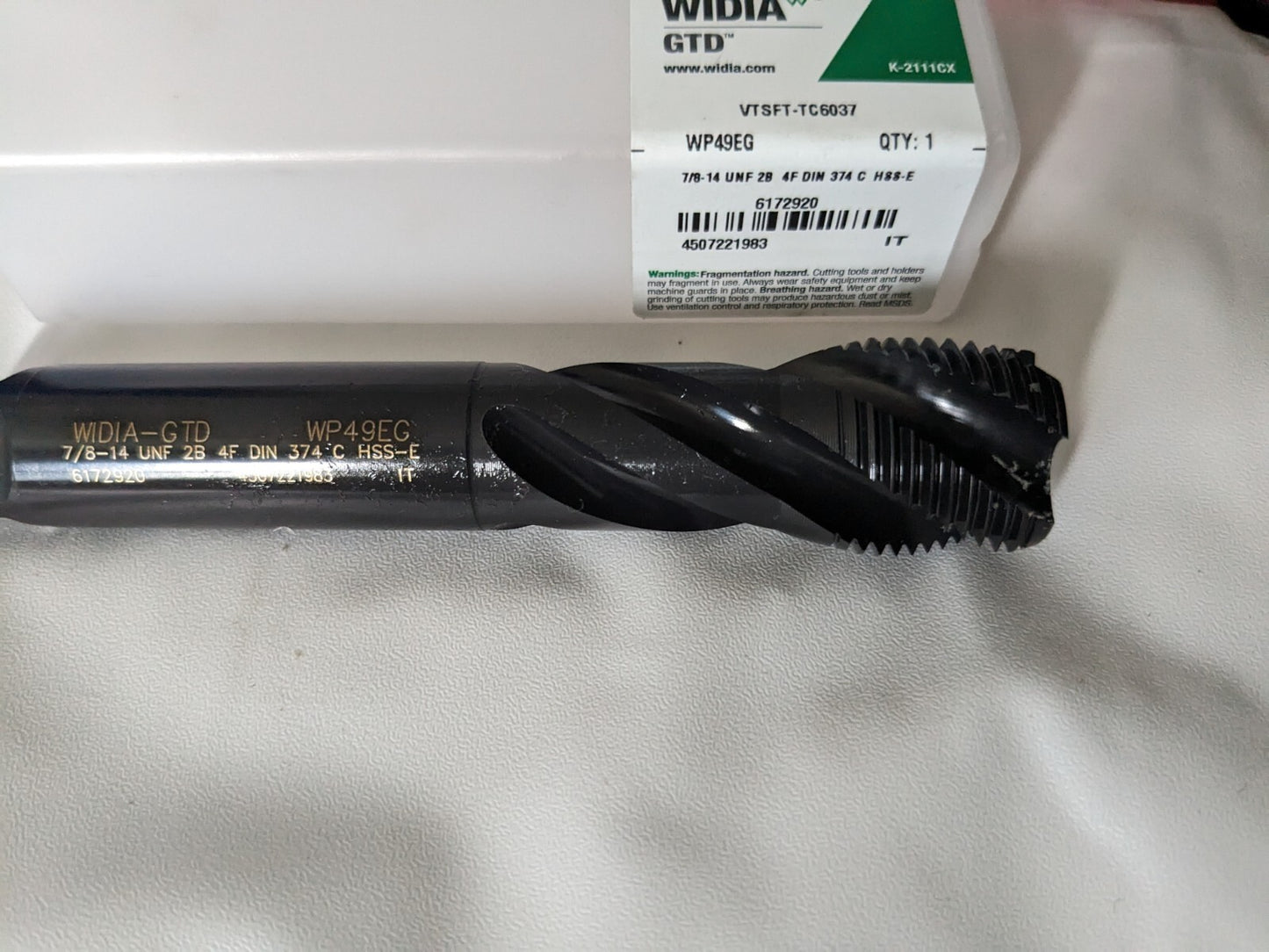 Widia Spiral Flute Tap: 7/8-14, UNF, 4 Fl 6172920