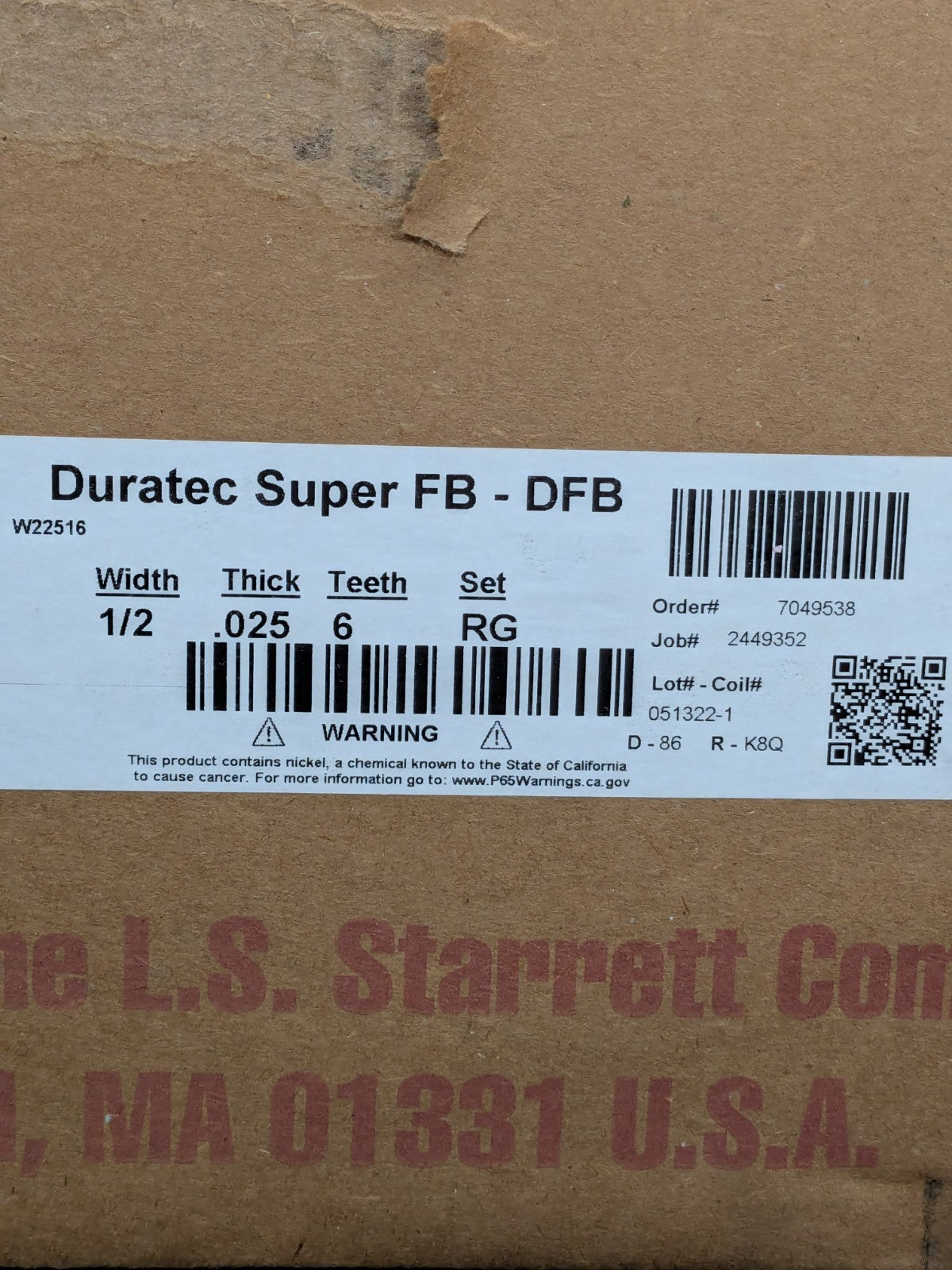 Starrett Welded Band Saw Blade: 10' Long x 1/2" Wide, 6 TPI Qty 4 14748