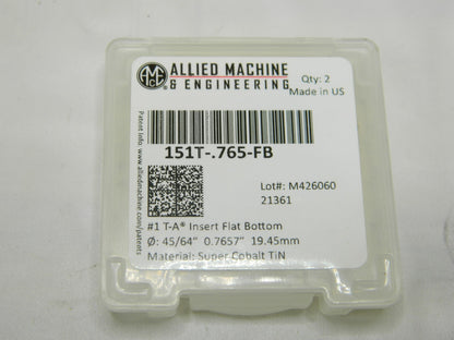 AME Spade Drill Insert 49/64" Dia, Seat Size 1, Cobalt, 180 ° Point 151T-.765-FB