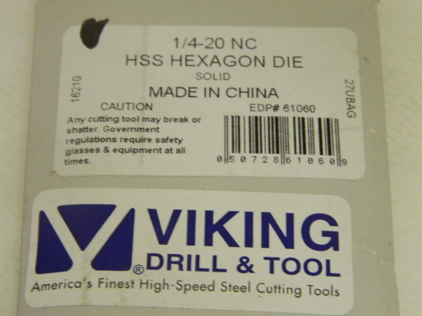 Viking Drill &amp; Tool Hex Rethreading Die 1/4-20 UNC 19/32" Hex HSS 61060