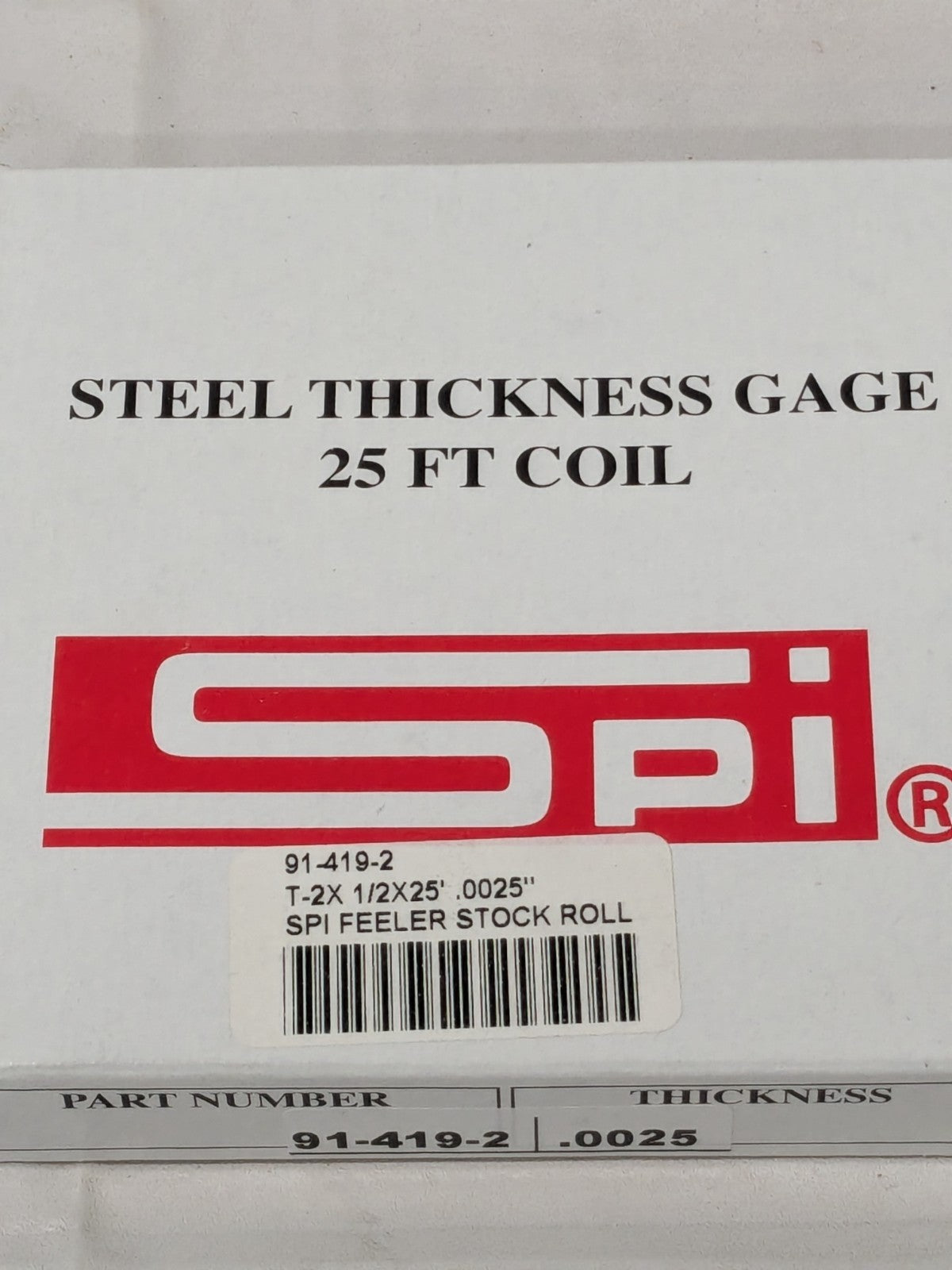 SPI Feeler Stock Roll: 0.0025" Thick, 1/2" Wide, 25' Long 91-419-2