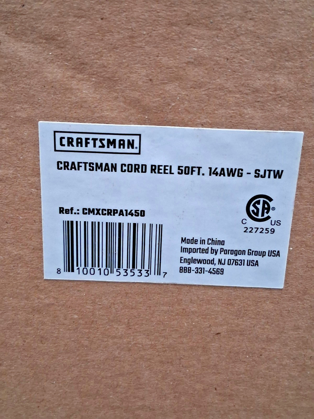 Craftsman Power Reel 50ft Cord 14 AWG SJTW CMXCRPA1450