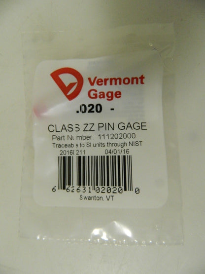 Vermont Gage 0.02" Diameter Class ZZ Minus Plug and Pin Gage 10 Pack 111202