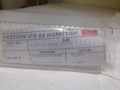 SPI Metric Taperlock Thread Plug Gage Single End M39x3 Thread G0 34-570-2