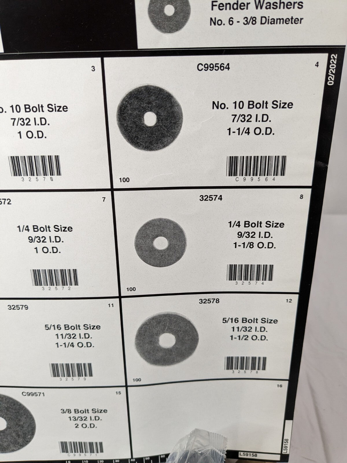 1450 Piece Fender Washers No 6 - 3/8" Diameter 8539