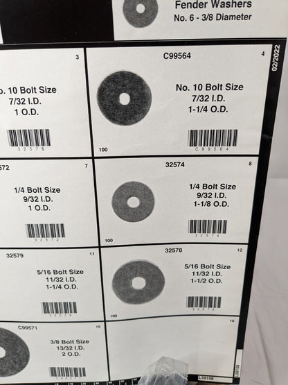 1450 Piece Fender Washers No 6 - 3/8" Diameter 8539