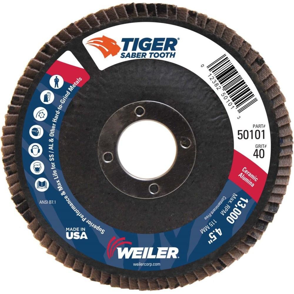 Weiler Flap Disc: 4-1/2" Dia, 7/8" Hole, Ceramic Alumina, Type 29 box of 10
