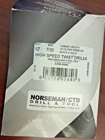 Pro HSS Jobber Length Drill Bits QTY12 7/32" Dia 135 Deg 05680