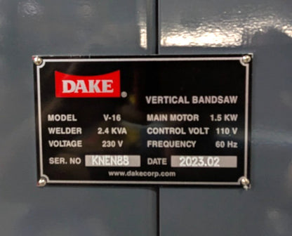 DAKE V-16 Vertical Bandsaw - 220/440V 3PH  2HP 987030  *Shipping Damage*