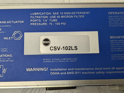BIMBA Anti-Tiedown Two-Hand Actuator Control Unit 1/4"NPTF 70-100 PSI CSV-102LS