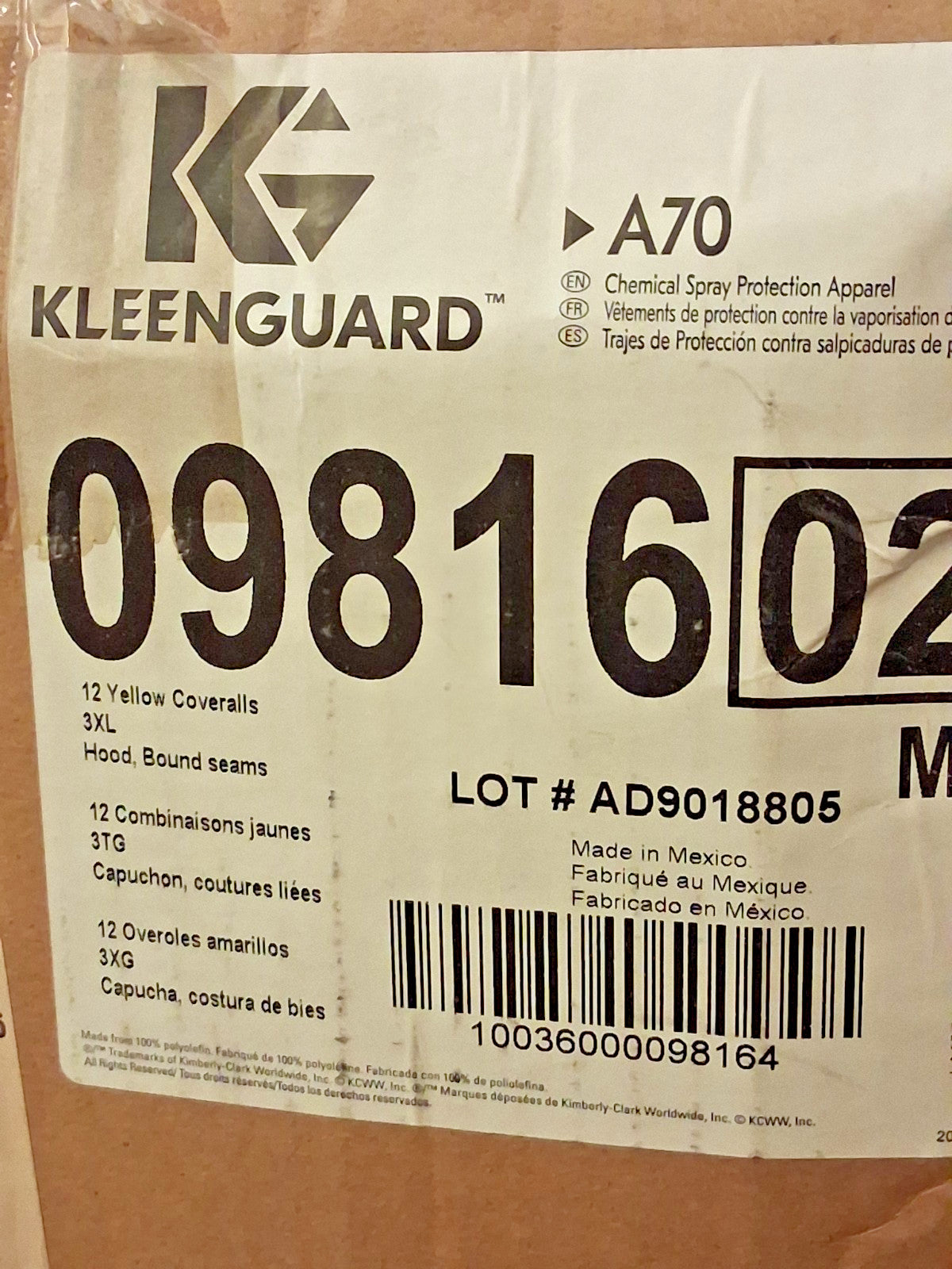 Kleenguard Yellow Non-Disposable Rain Chemical Resistant Coveralls Size 3XL 9816