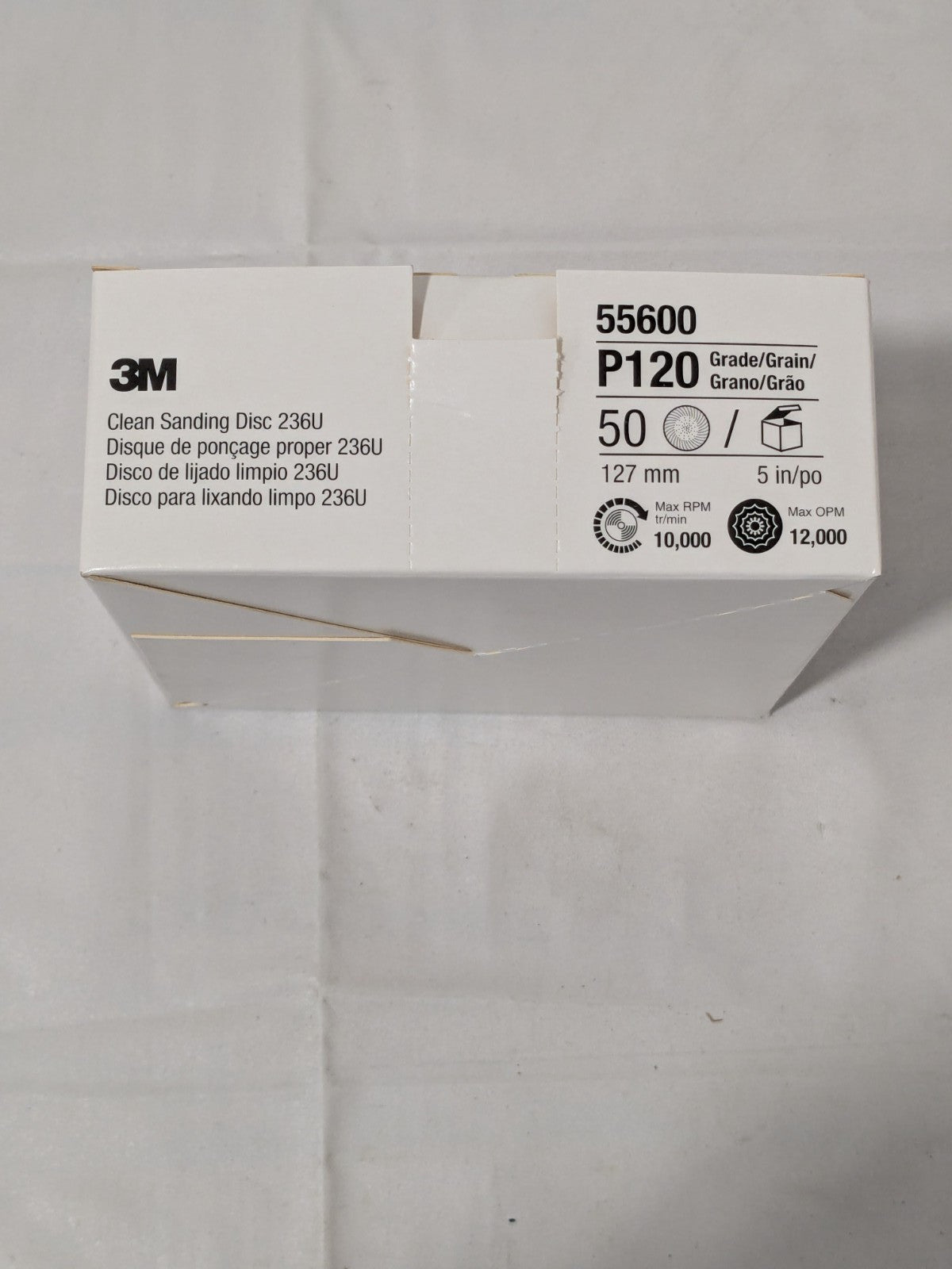 (50) 3M Hook & Loop Disc: 5" Dia, 120 Grit, Coated, Aluminum Oxide 7010029928
