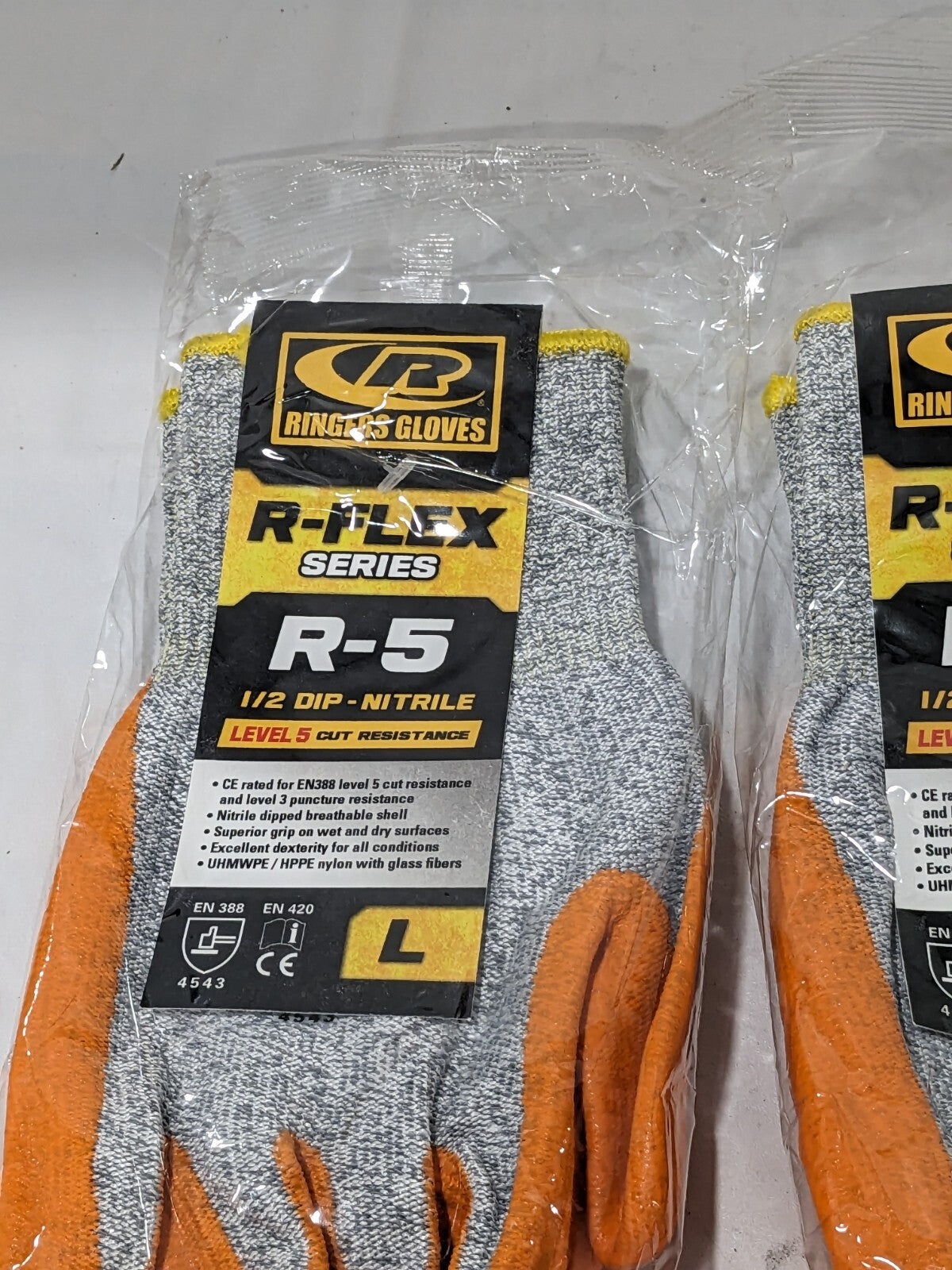 Ringers Gloves: R045, Size Large, ANSI Cut A3, Nitrile, HPPE Qty 3 Pairs 045-09