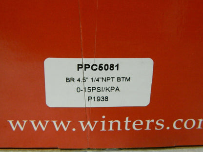 Winters Pressure Gauge 4-1/2" Dial 1/4 Thread 0-15 Scale Range PPC5081