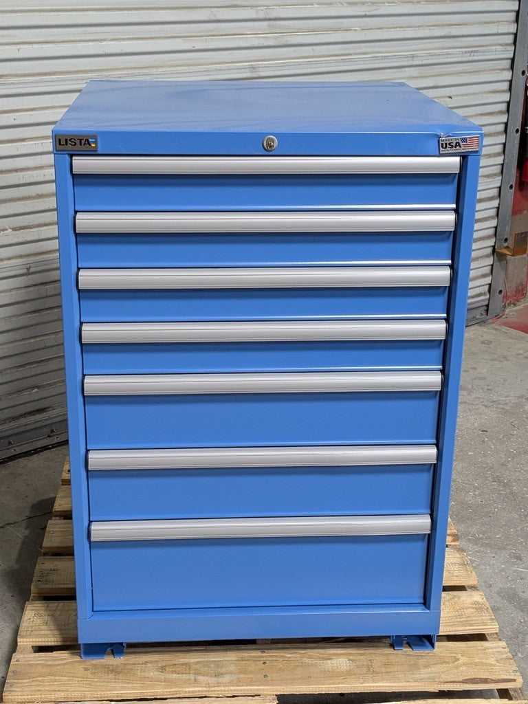 Lista Modular Storage Cabinet 7 Drawer 41" H. x 28" W. x 28" D. Steel Blue