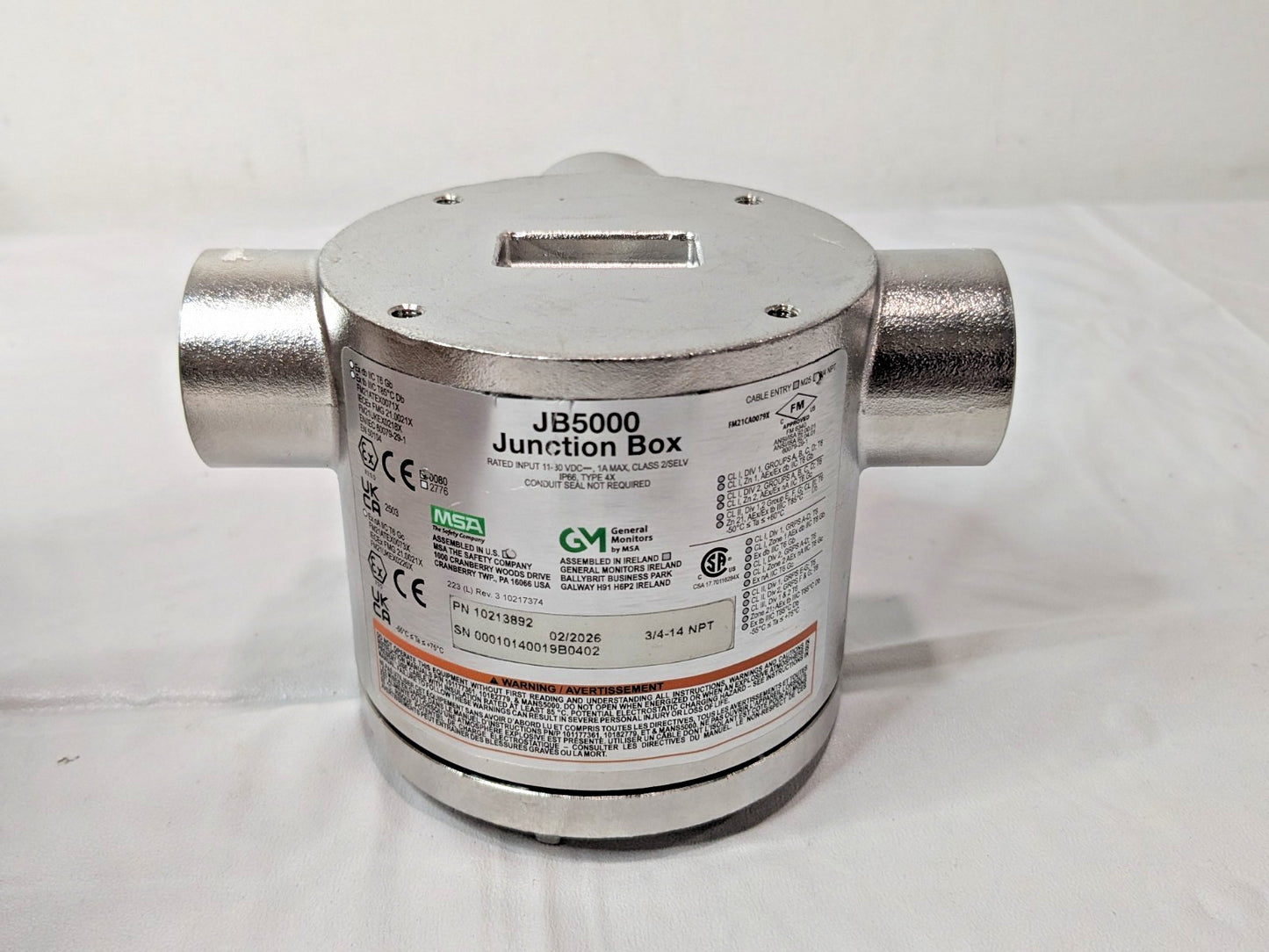MSA JB5000 Junction Box Conduit Entry Type 3/4"-14 NPT 316 SS 10213892