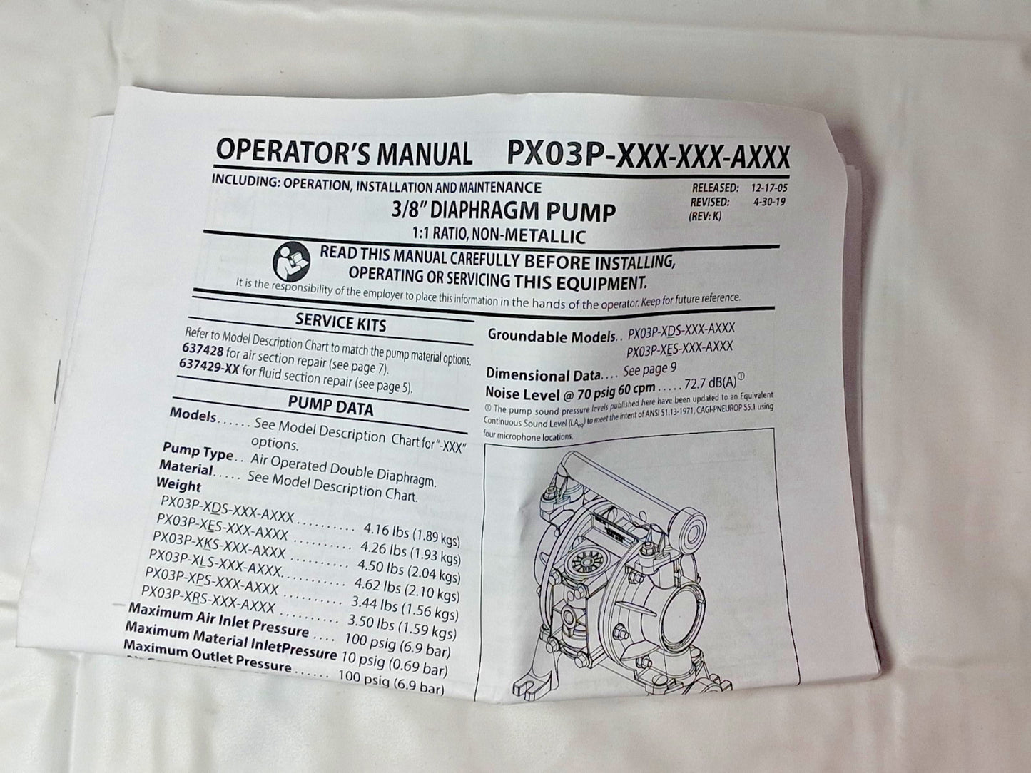 ARO Santoprene Fluid Section Repair Kit for 3/8" Diaphragm Pump 1 PC 637429-AA