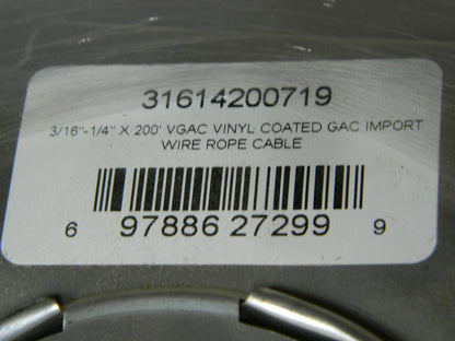 Lift-All Coated Aircraft Cable Wire 1/4" x 3/16" Diam x 200 Ft 3161420