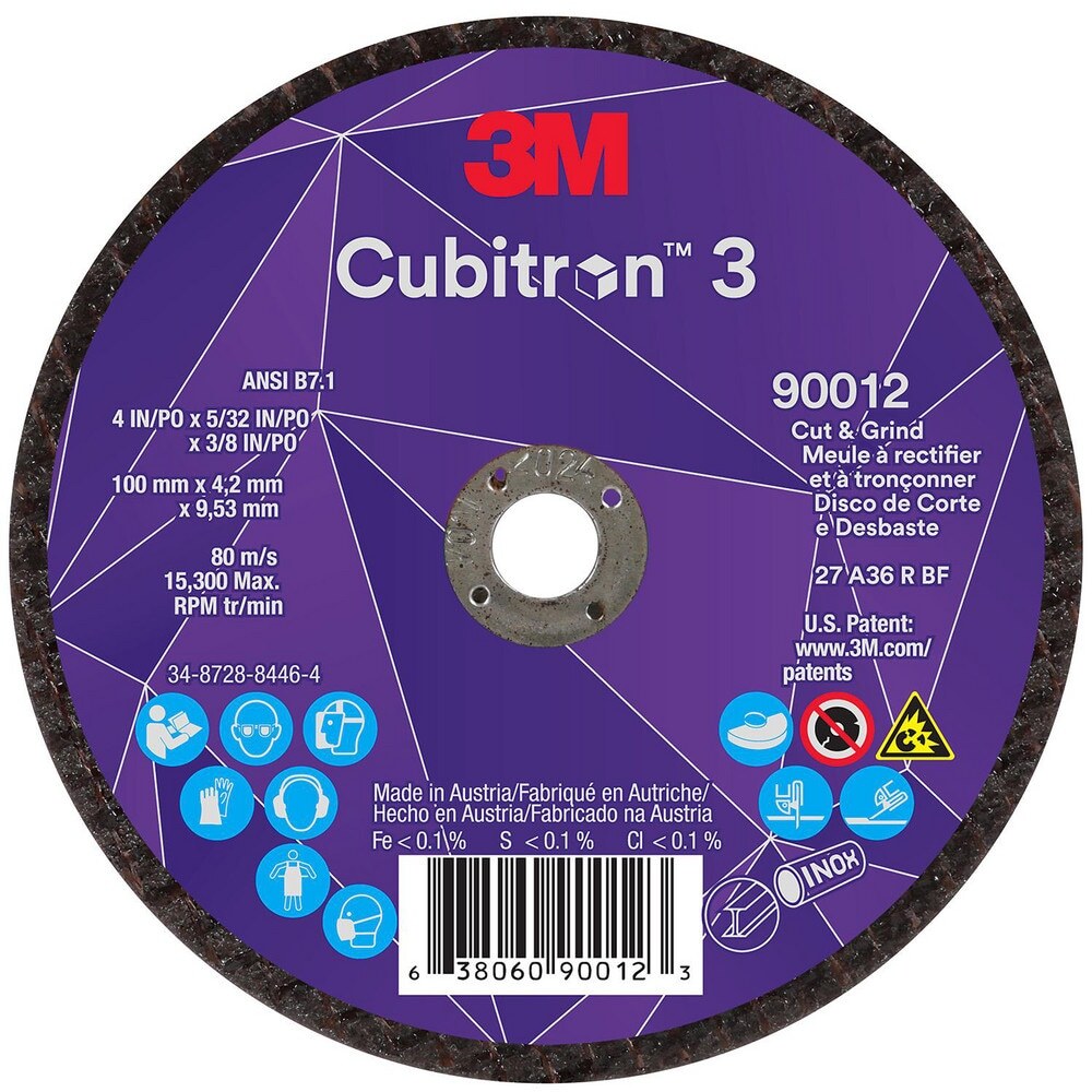 3M Depressed-Center Wheel: 4" Dia, 5/32" Thick, 3/8" Hole Qty 10 7100305152