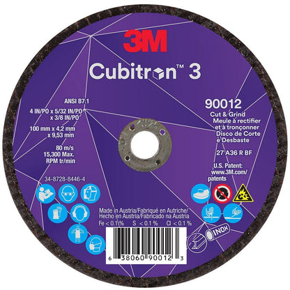 3M Depressed-Center Wheel: 4" Dia, 5/32" Thick, 3/8" Hole Qty 10 7100305152