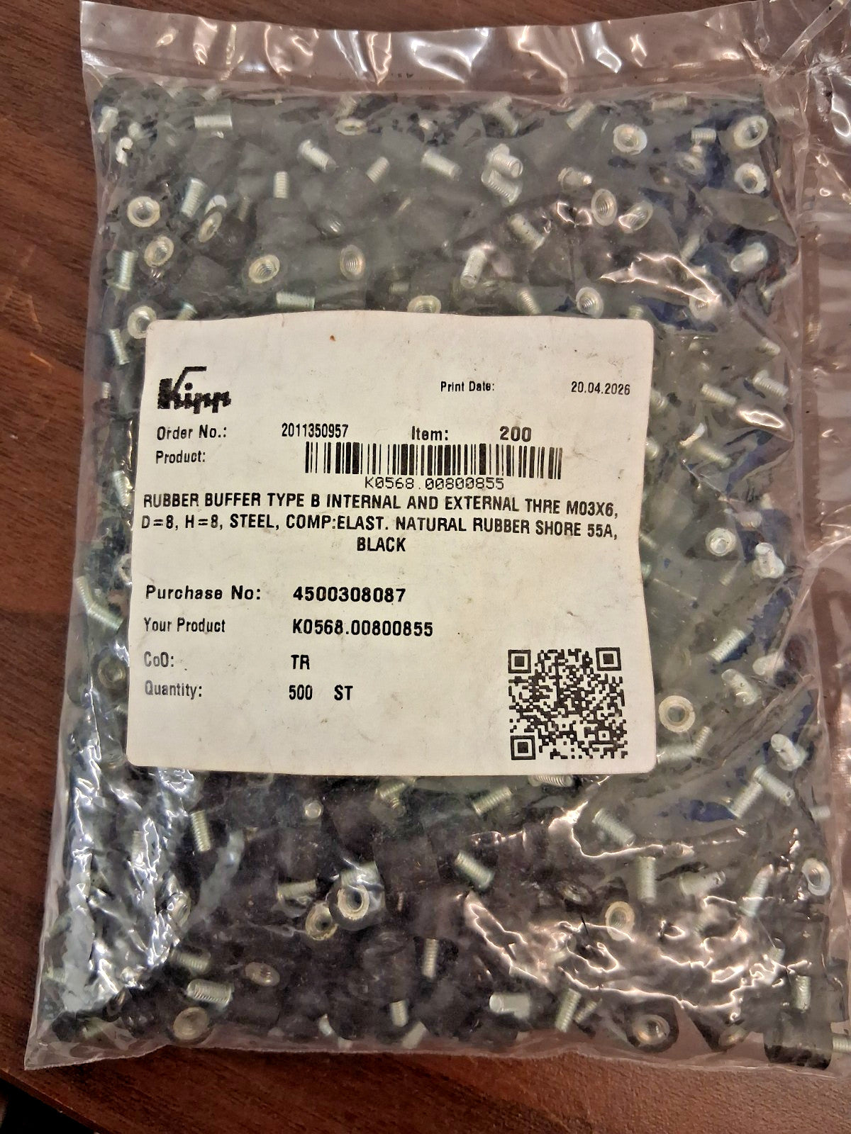 Kipp M3 Plate/Stud Vibration Isolators QTY500 K0568.00800855