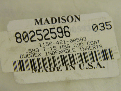 Madison Cutting Tools  0.593" T-15 TiN Duodex Indexable Insert 1150-421-005