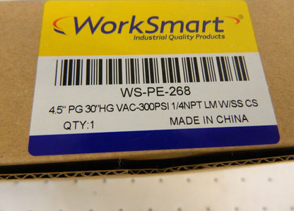 WORKSMART Pressure Gauge: 4 –1/2 " Dial Lower Mount ws-pe-268