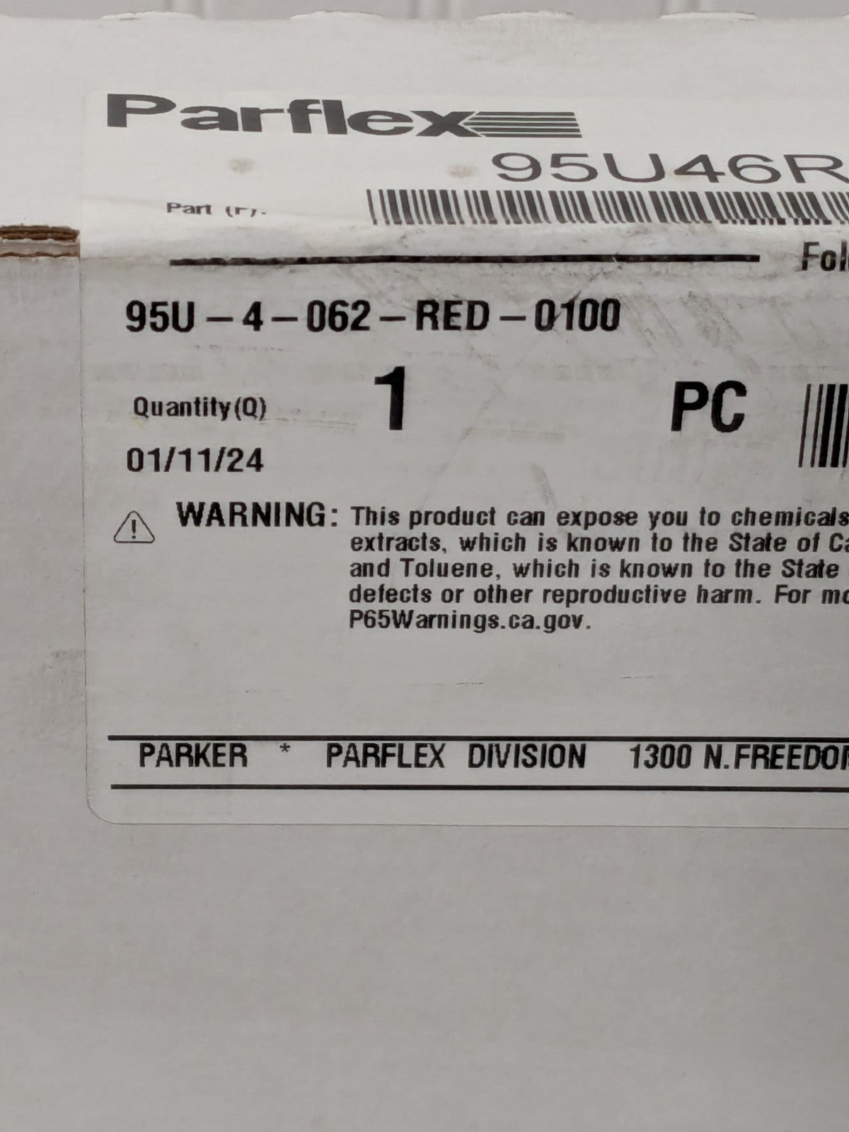 Parker Polyurethane Tube: 1/8" ID x 1/4" OD, 100' Long 95U-4-062-