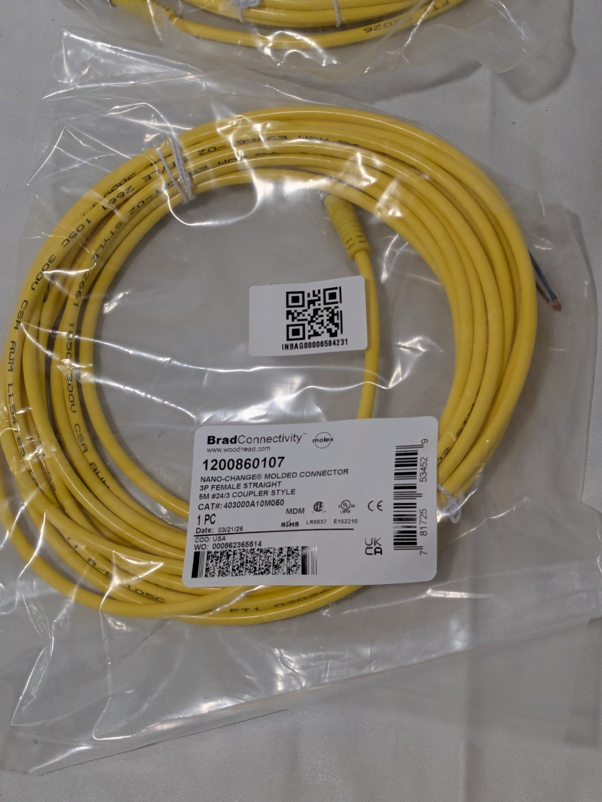 (4) Brad M8 Female Straight to Pigtail Cordset Sensor and Receptacle 3 Amp