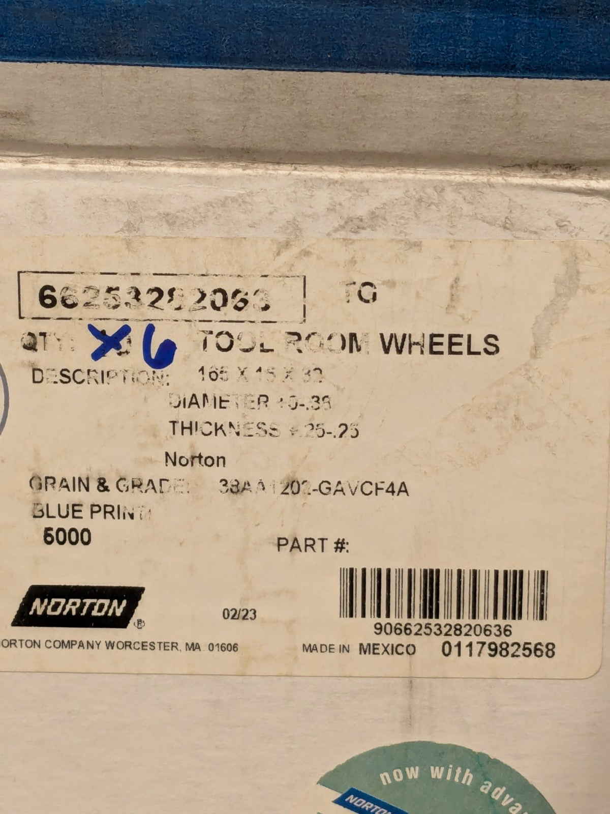 Norton Surface Grinding Wheels 165mm x 32mm x 15mm 120G Box of 6 66253282063