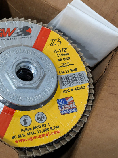 CGW Flap Disc: 4-1/2" Dia, Zirconia Alumina, Type 29 Qty 10 42332