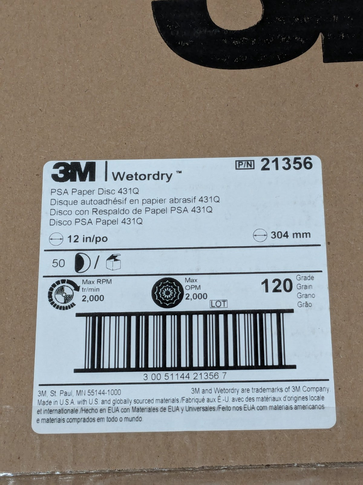 3M 12" Silicon Carbide Plain Back Disc 120 Grit Qty 50 7000120333