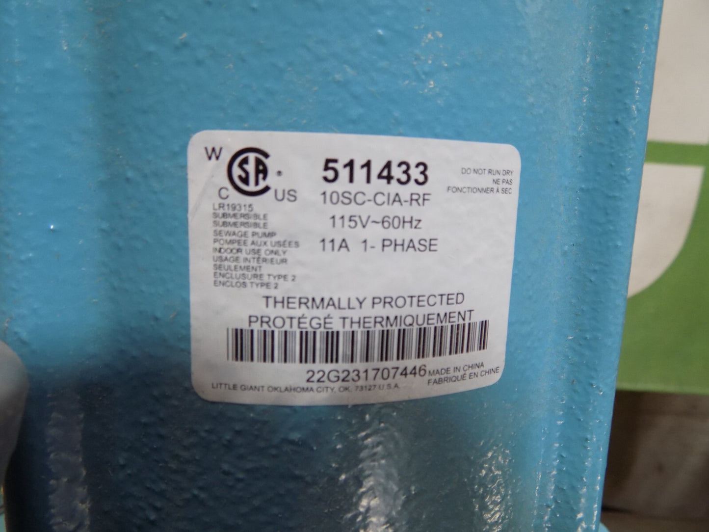 Little Giant Cast Iron Submersible Sewage Pump 120 GPM 115v Parts / Repair