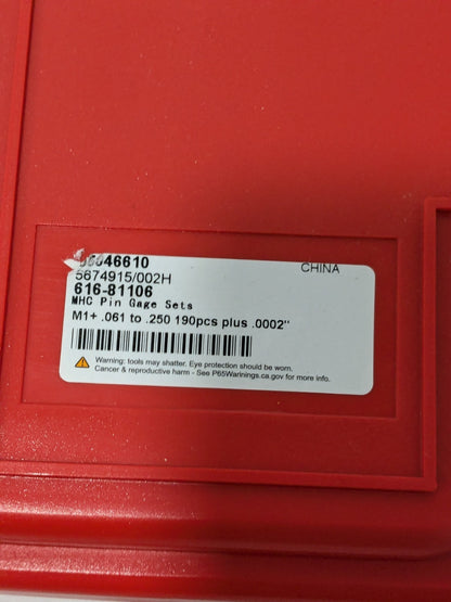 Class ZZ Plug Gage Set: 0.0610 to 0.2500", 190 Pc 616-81106