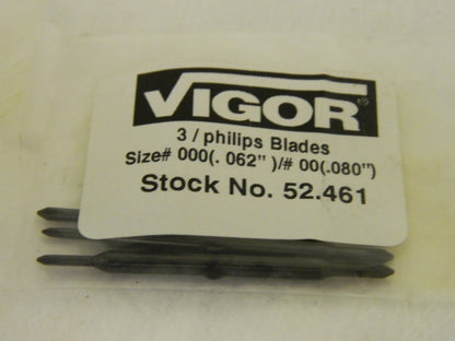 Vigor 52.461 Size #000 to #00 0.062" to 0.080" Philips Blades Set of 3