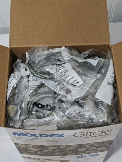 MOLDEX Camo Earplugs: 30 dB, Foam, Bell, Push-In, Corded Box of 100 Pairs 6946