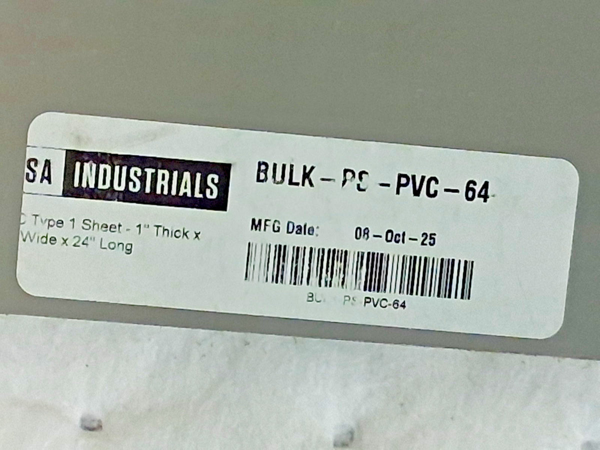 Pro Gray Plastic Sheet PVC 1" Thick x 24" Wide x 2ft Long BULK-PS-PVC-64