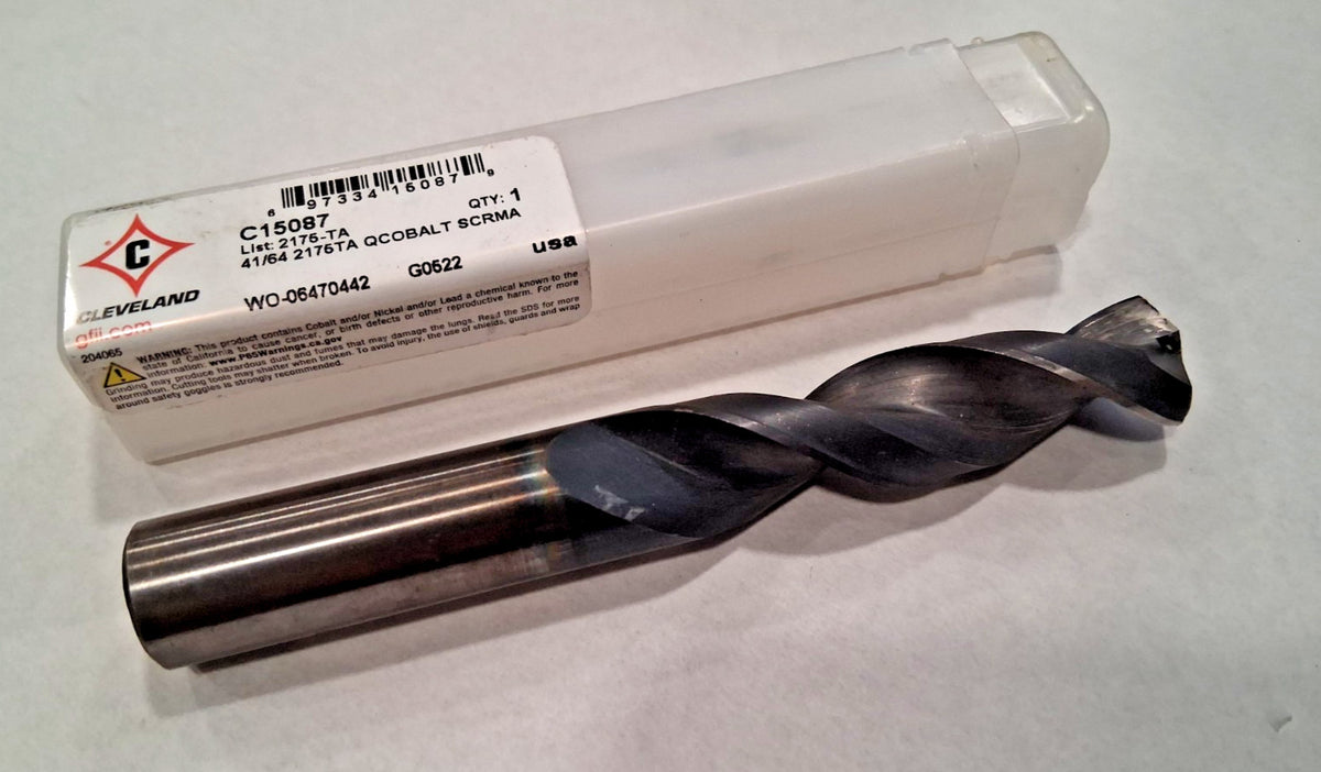 Cleveland Screw Machine Drill Bit 41/64" Dia 135 deg Cobalt C15087