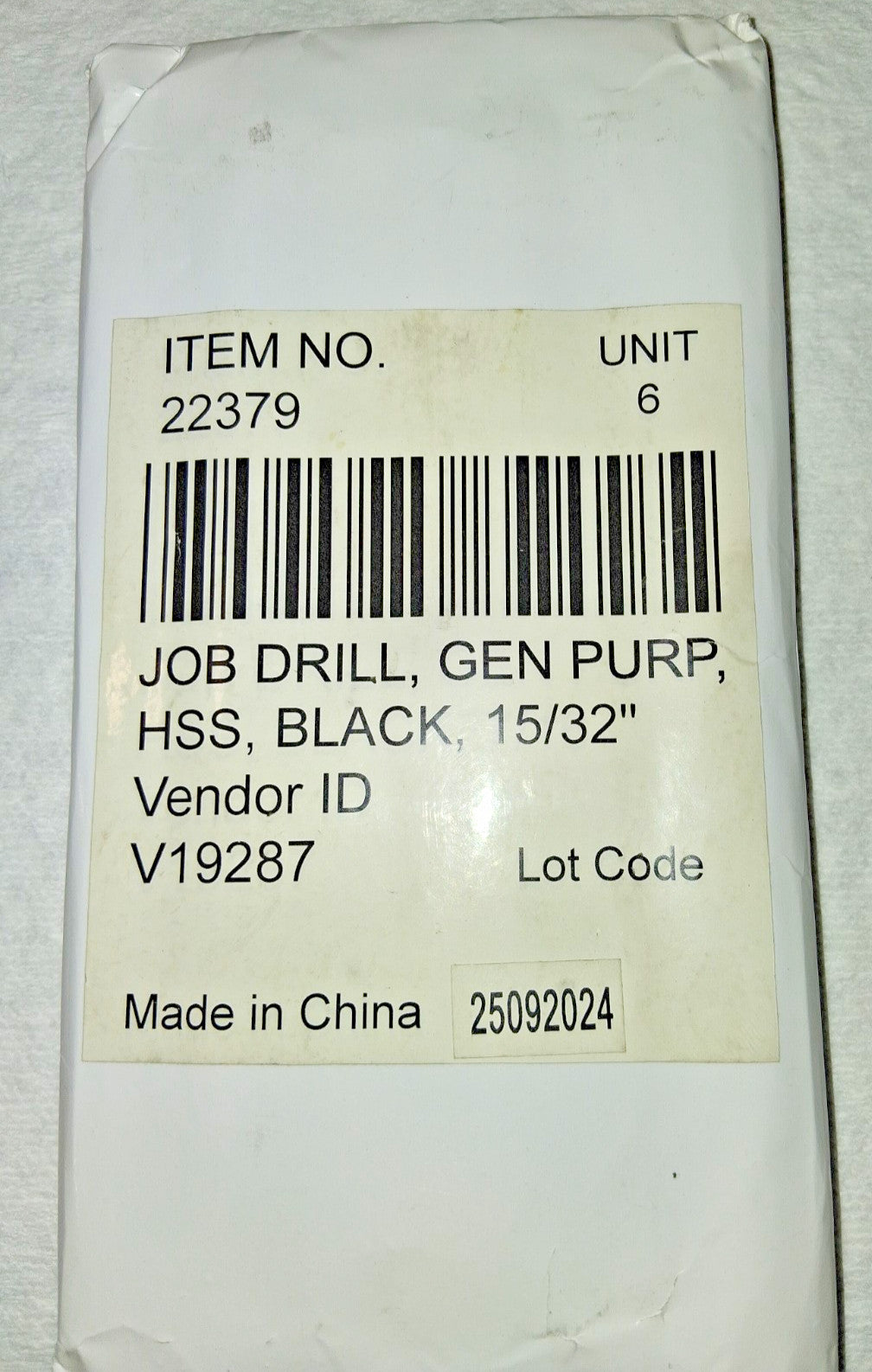 Import Jobber Length Drill Bit 15/32"Dia HSS 22379